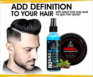 Urbangabru Combo Hair Styling Kit - Rebel Hair Styling Clay Wax (85 Gram) for 100 Times Re-Styleable and Unlimitied Strong Hold No Gas Hair Spray (100 ml)